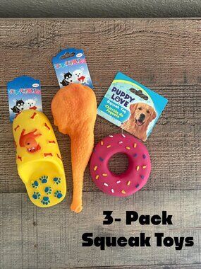 Pet Squeak Toys - 3-PACK - Shoe, Turkey Leg and Donut - NWT